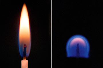 A candle on Earth and one in microgravity 